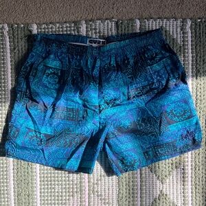 Men's Vintage Blue Patterned Board Shorts